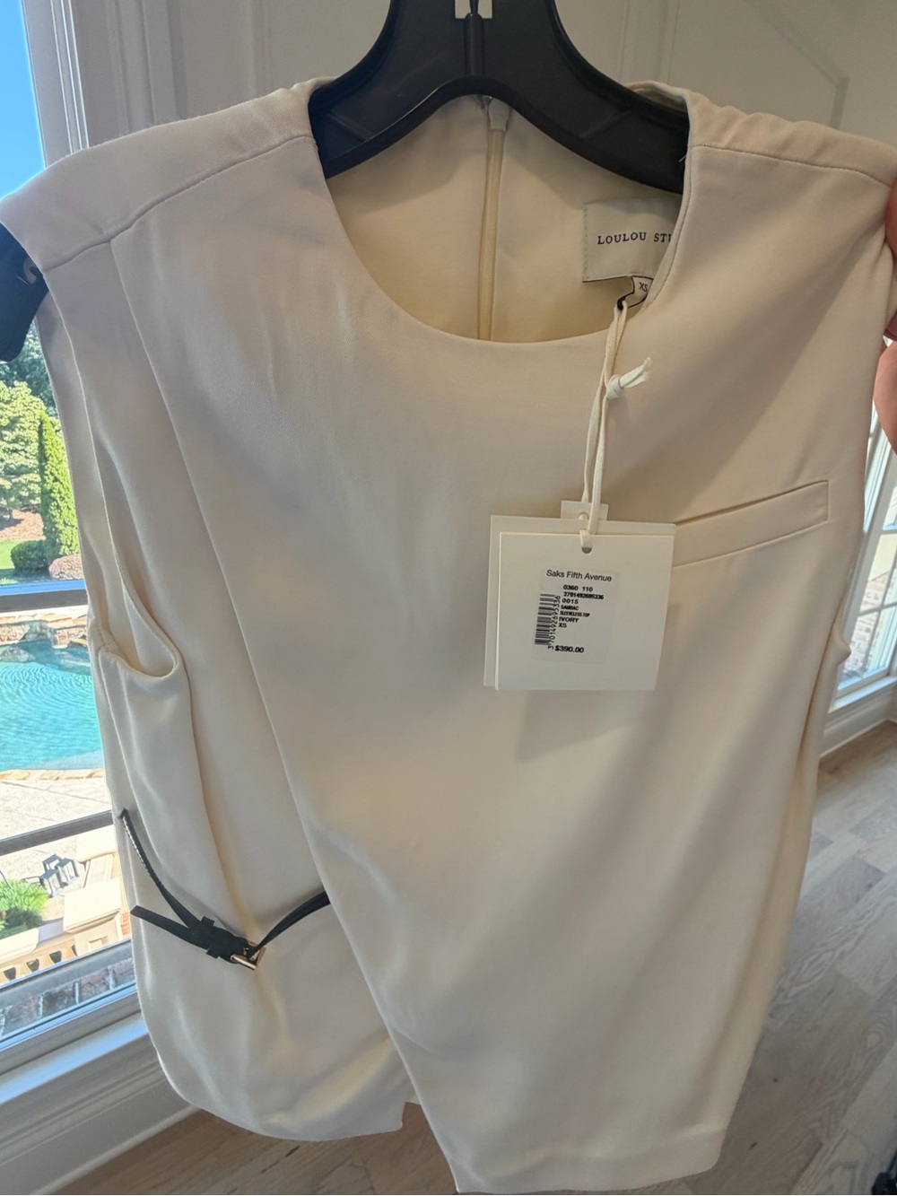 Saks Fifth Avenue Cream Sleeveless Tunic with Side Belt Detail